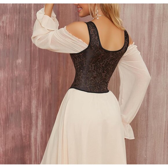 Women's Floral Corset Top Lace-Up Overbust Bodyshaper Size Large - Picture 7 of 7